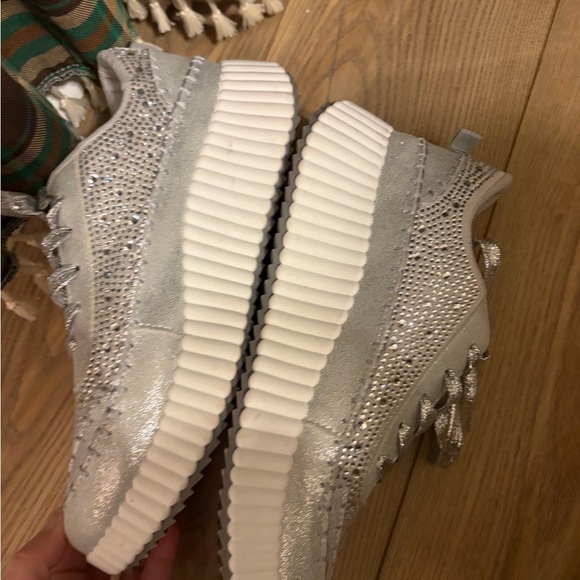 BAMBOO Silver Rhinestone Platform Sneakers - Picture 3 of 8